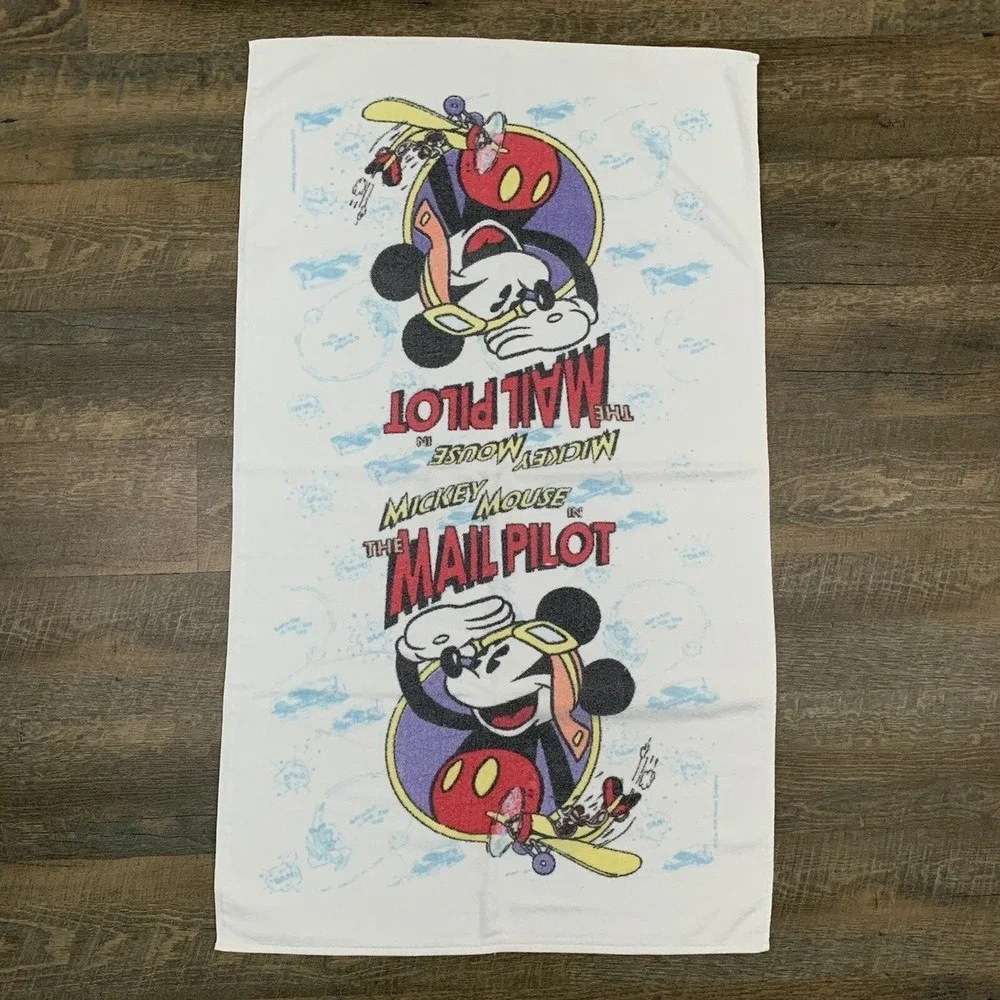 Vintage Disney Mickey Mouse Mail Pilot 2 Piece Towel Set Cannon Mills Made USA